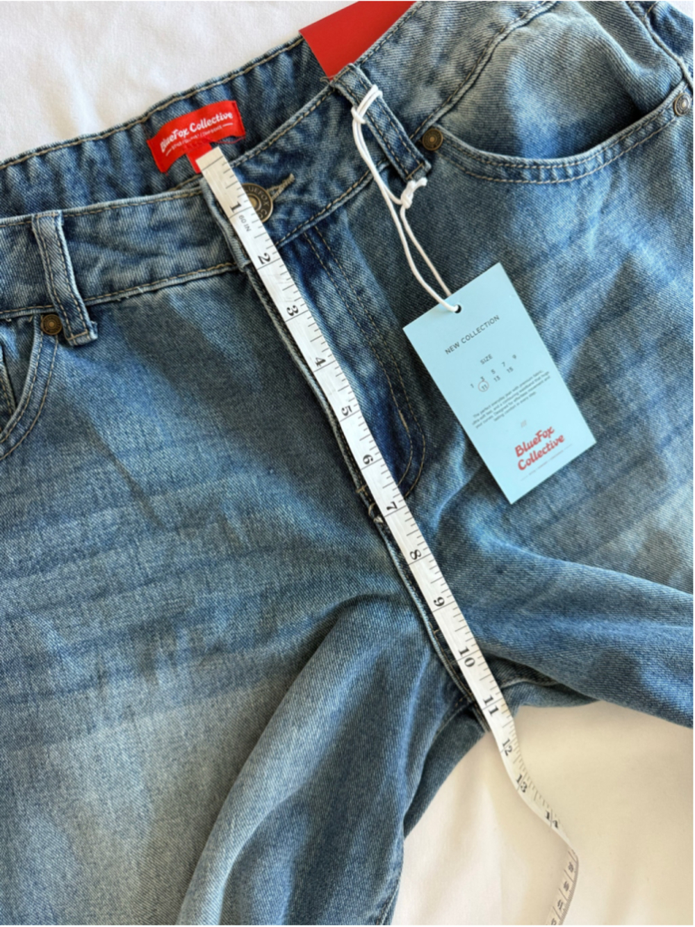 Women's BlueFox Collective Wide Leg Jeans Size 11 Blue White Bow Print - Picture 5 of 9